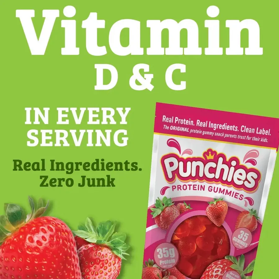 Best kids gummy vitamins: Punchies protein gummies with vitamin D and vitamin C in every serving